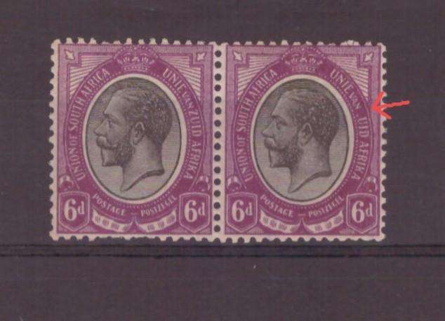 Union of South Africa, 1913, UMM, 6d with missing 'Z' variety on one of pair, SACC 10v
