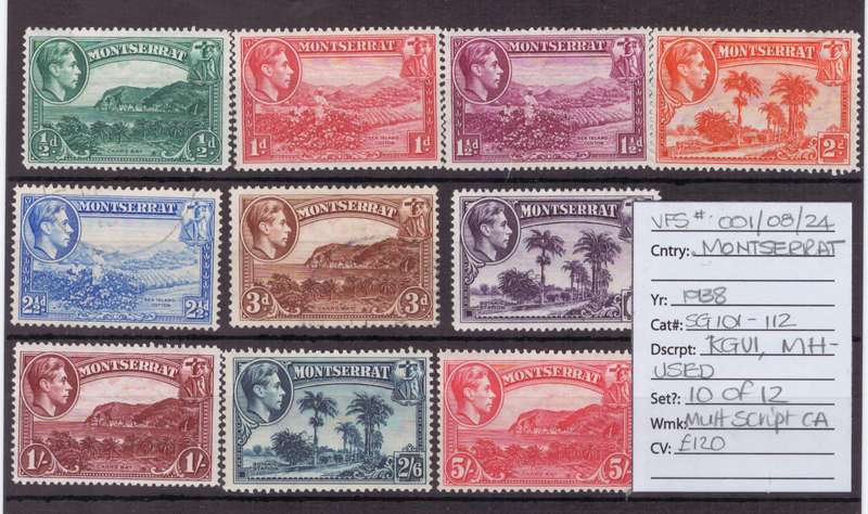 Montserrat stamps, 1938, KGVl, MH-USED, 10 of 12, CV £120/R2820 Ask R500