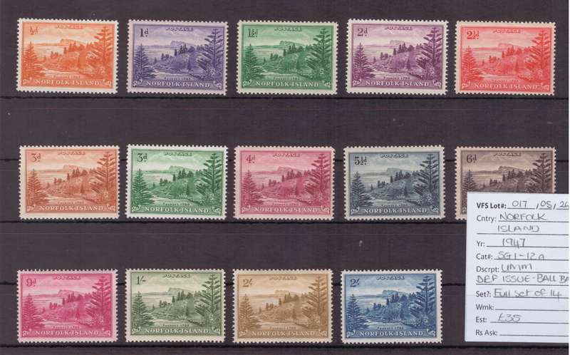 Norfolk Island Stamps-Ball Bay Def Issue, 1947, UMM, SG 1-12a, Full set of 14, CV £35/R805