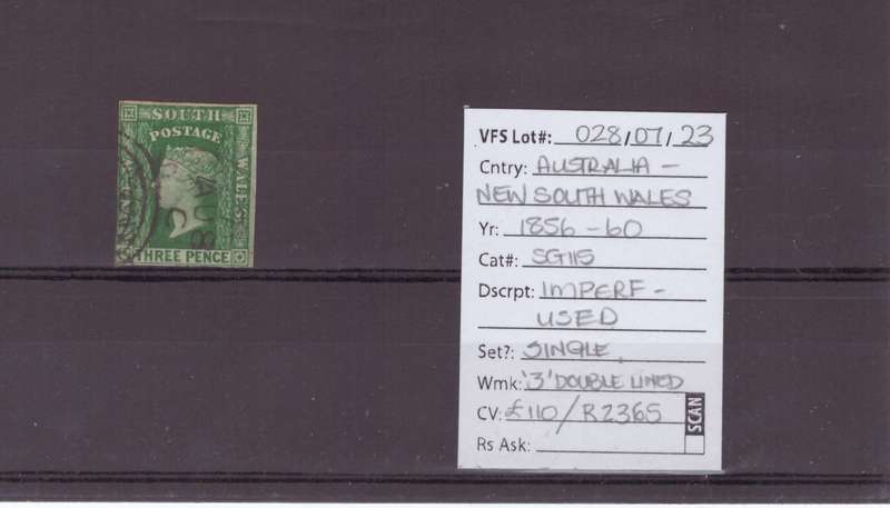 Australia - NEW SOUTH WALES Stamp, 1856-60, Imperf, USED, SG 115, CV £110/R2365, Ask R545
