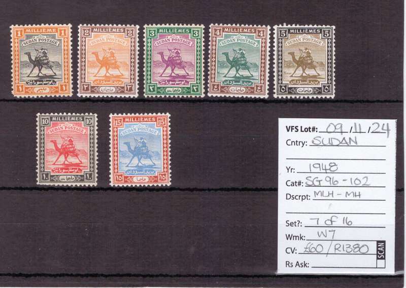 Sudan stamps, 1948, MLH-MH- SG 96-1-2, Part set, CV £60/R1380