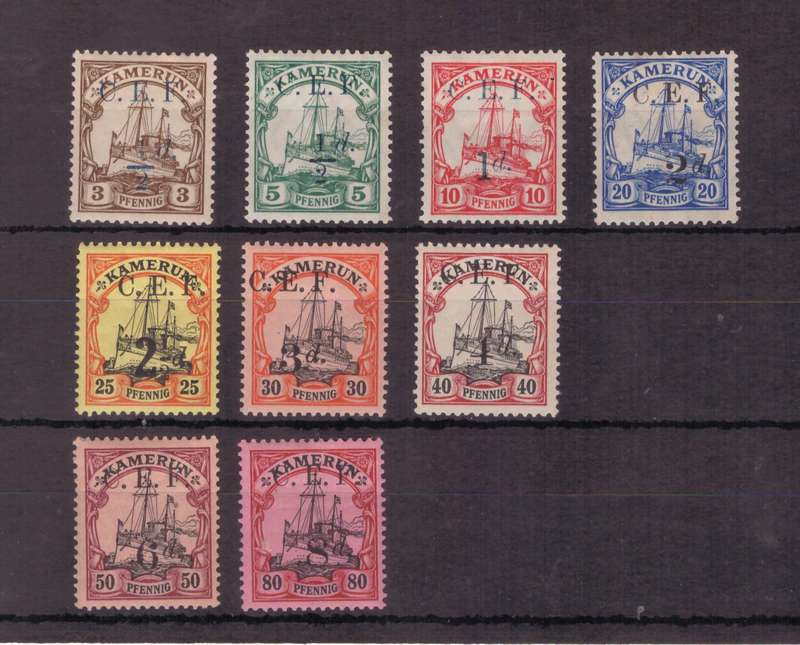 German Kamerun, 1915, UMM-MLH, Opt surch T1 in Black, SG B1-B9, set to 8d, CV £100/R2300, ask R460