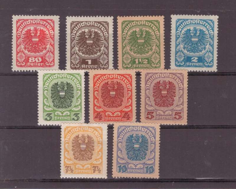 Austria stamps, 1920, Coat of arms Eagle, UMM-MLH, Mi316-320, Full set of 9, CV 95/R1900