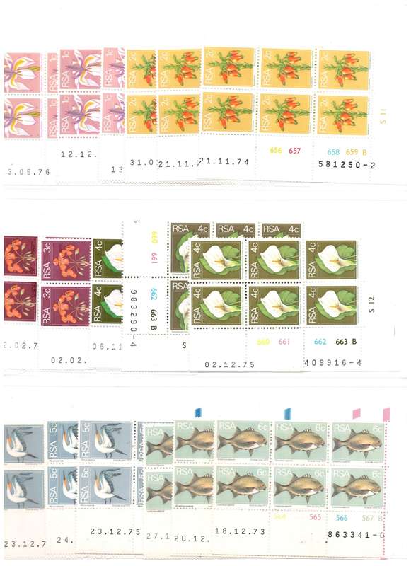 RSA, 1974, 2nd Definitive Cylinder blocks date printing, UMM, Blocks of 6 selection