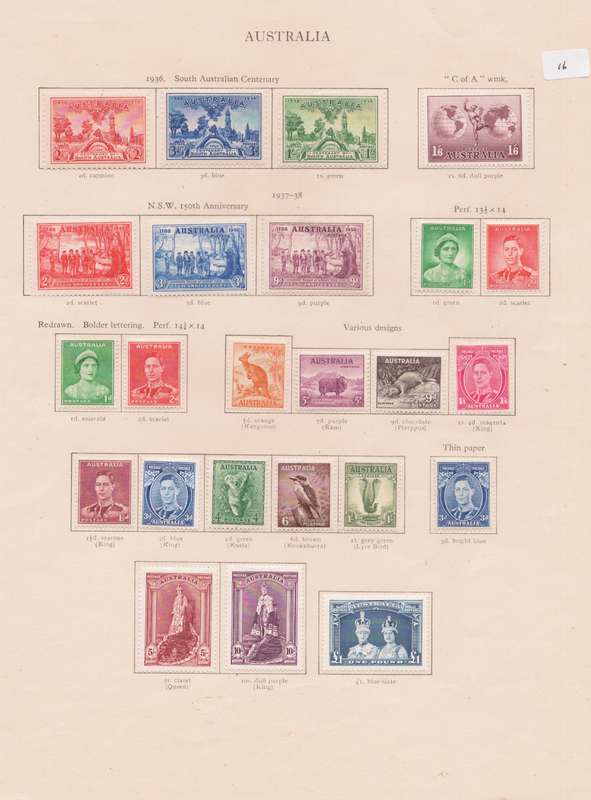 Australia, Stamps on sheet, KGVl, 1936-38, Various designs, *Perfs and w.marks not checked