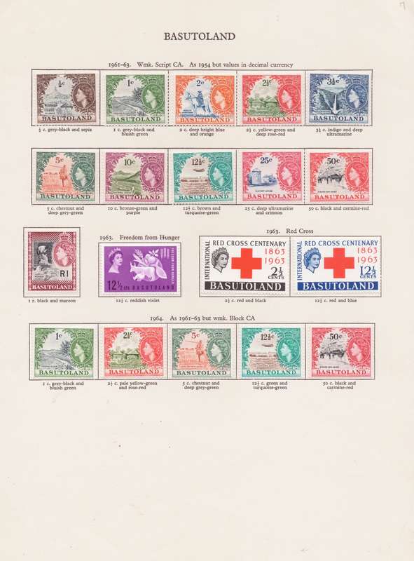 Basutoland, Stamps on sheet, QEll, 1961-64, Various designs, *w/marks not checked