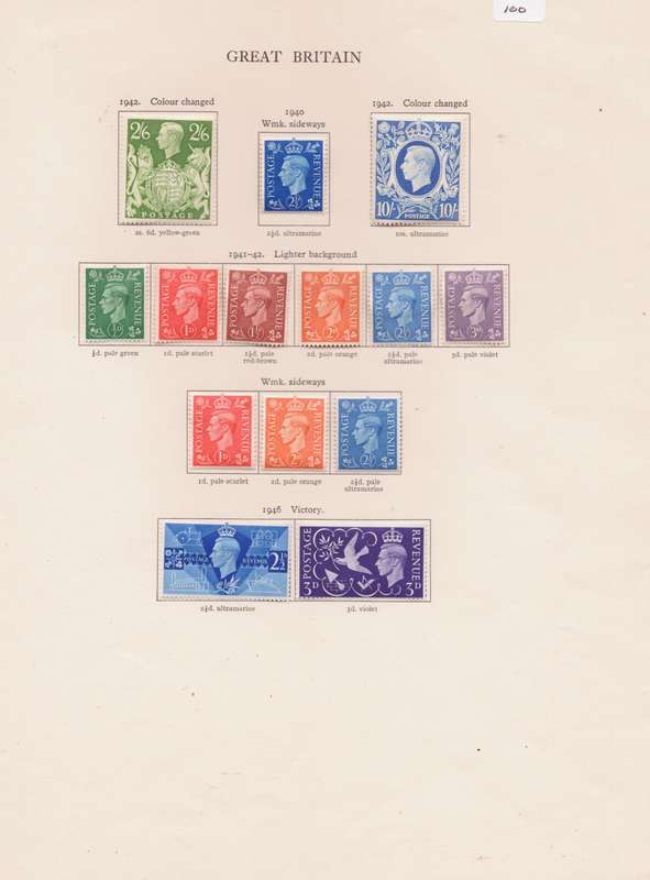 Great Britain, Stamps on sheet, KGVl, 1942-46, Various designs *W/marks not checked