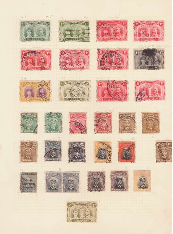 Rhodesia, Stamps on sheet, Double heads and Admirals, selection of low values, Used