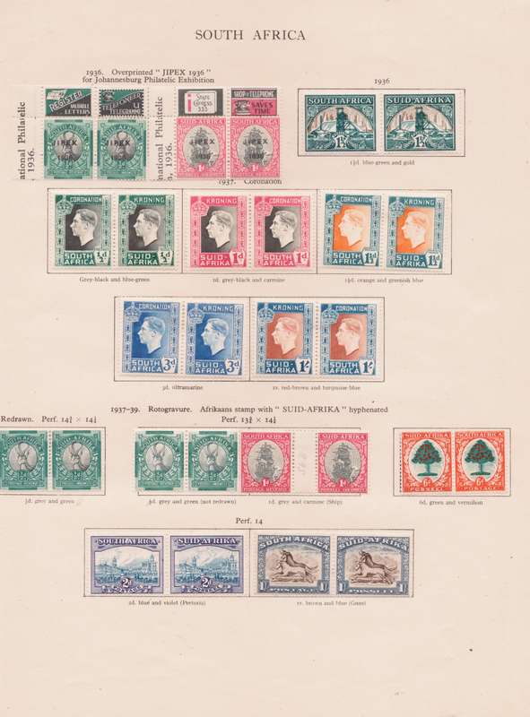 South Africa stamps on sheet, 1936-39, Various designs, *perfs not checked