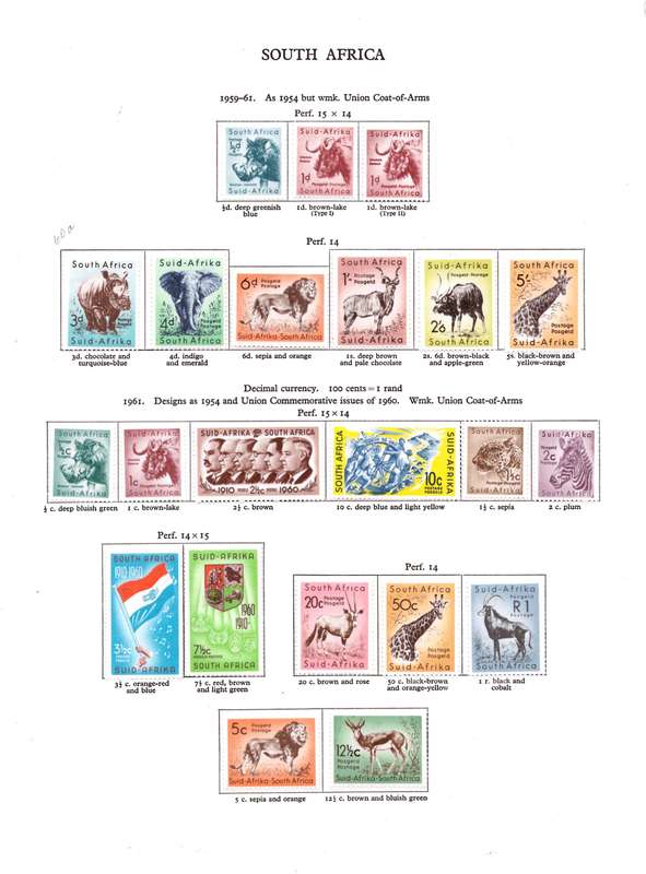 South Africa Stamps on sheet, 1959-61, Various designs,  *Wmks & perfs not checked
