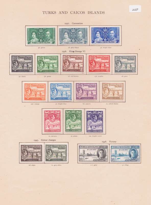 Turks & Caicos Islands, Stamps on sheet, KGVl, 1937-46, Various designs, CV £130/R3055, Ask R600