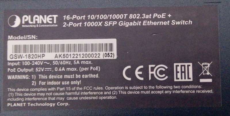 Planet - GSW-1820HP - Unmanaged 18 Port Gigabit Switch With PoE