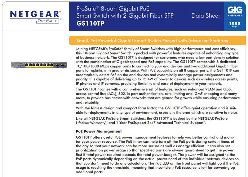 NETGEAR GS110TP-300EUS 8P GE POE SMART MANAGED PRO SWITCH v3