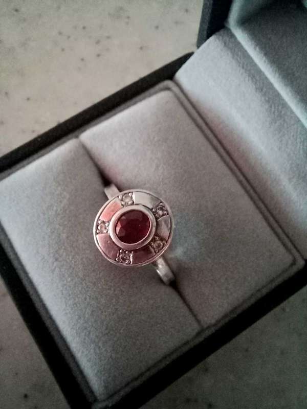 Circular Cut Ruby and Diamond Signet Ring by Sirkel