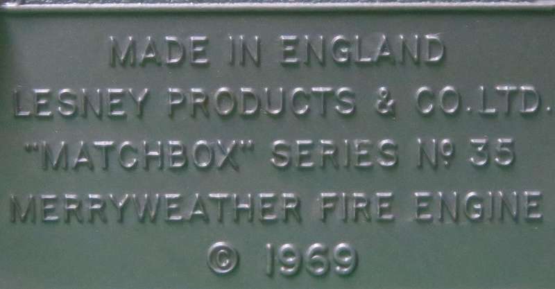 Matchbox Lesney**No. 35**Merryweather Fire Engine**1969**Made in England**