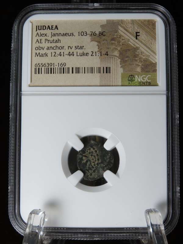 Ancient Judaea Prutah Coin, 103 - 76 BC, NGC F Hasmonian Kings, Widow's Mite Coins of the Bible