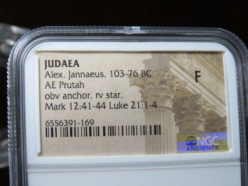 Ancient Judaea Prutah Coin, 103 - 76 BC, NGC F Hasmonian Kings, Widow's Mite Coins of the Bible