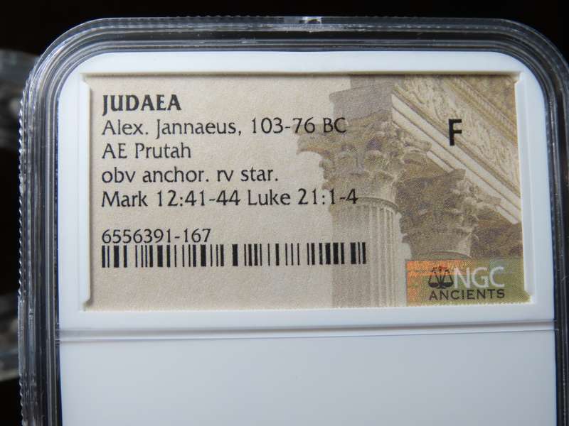 Ancient Judaea Prutah Coin, 103 - 76 BC, NGC F Hasmonian Kings, Widow's Mite Coins of the Bible