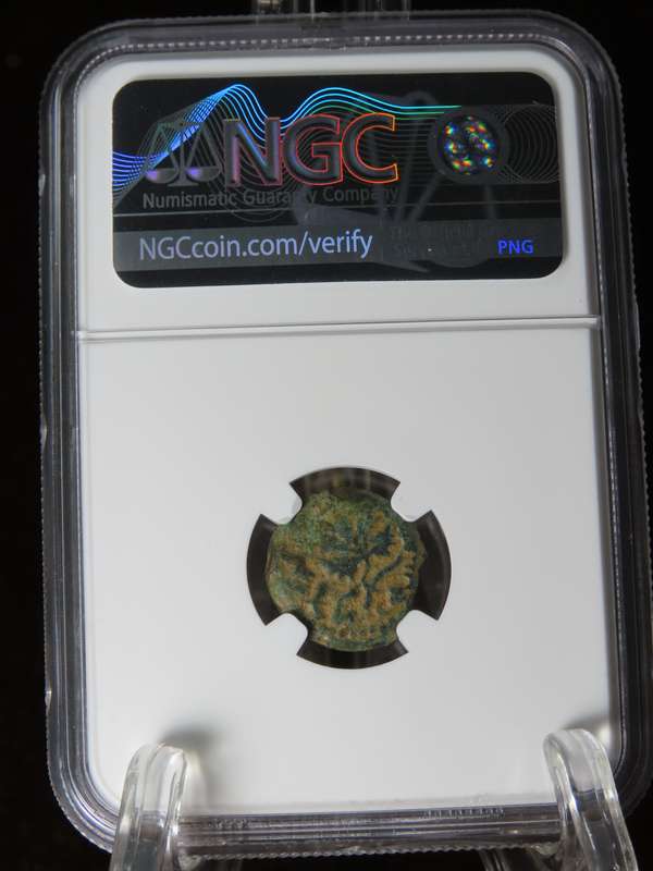 Ancient Judaea Prutah Coin, 66 to 70 AD NGC F, 1st Jewish Revolt