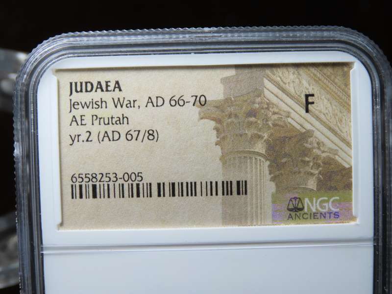 Ancient Judaea Prutah Coin, 66 to 70 AD NGC F, 1st Jewish Revolt