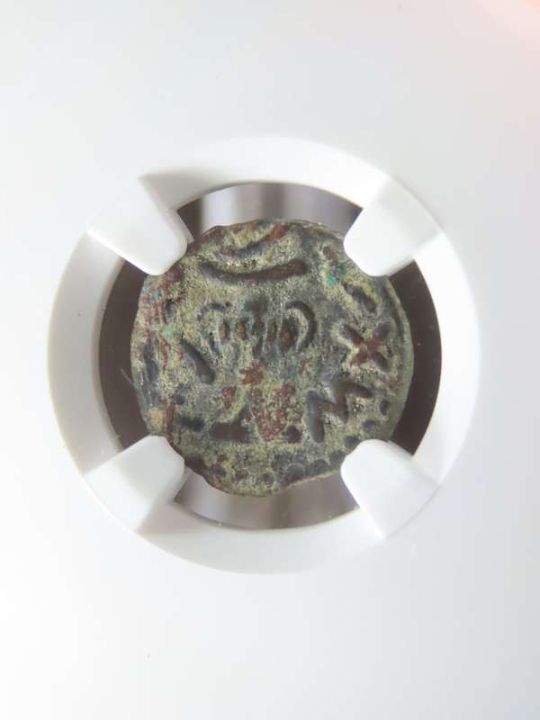 Ancient Judaea Prutah Coin, 66 to 70 AD NGC F, 1st Jewish Revolt