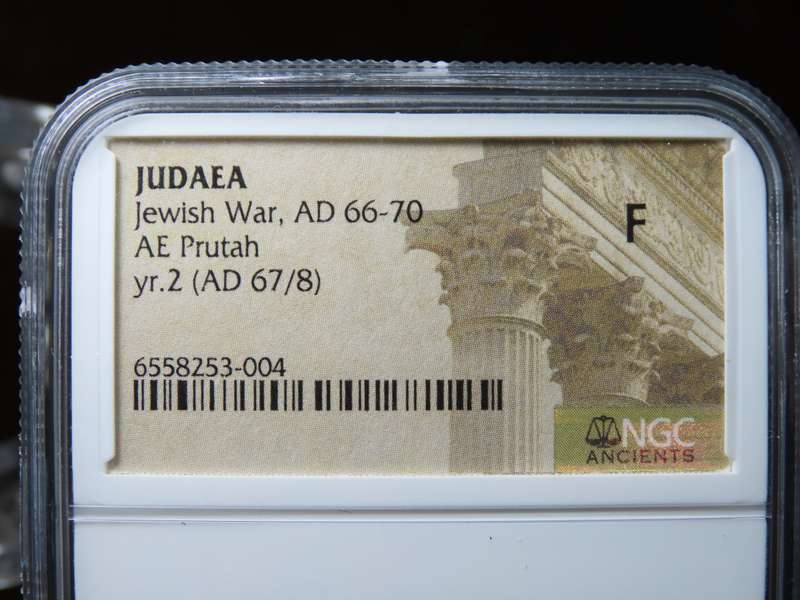 Ancient Judaea Prutah Coin, 66 to 70 AD NGC F, 1st Jewish Revolt
