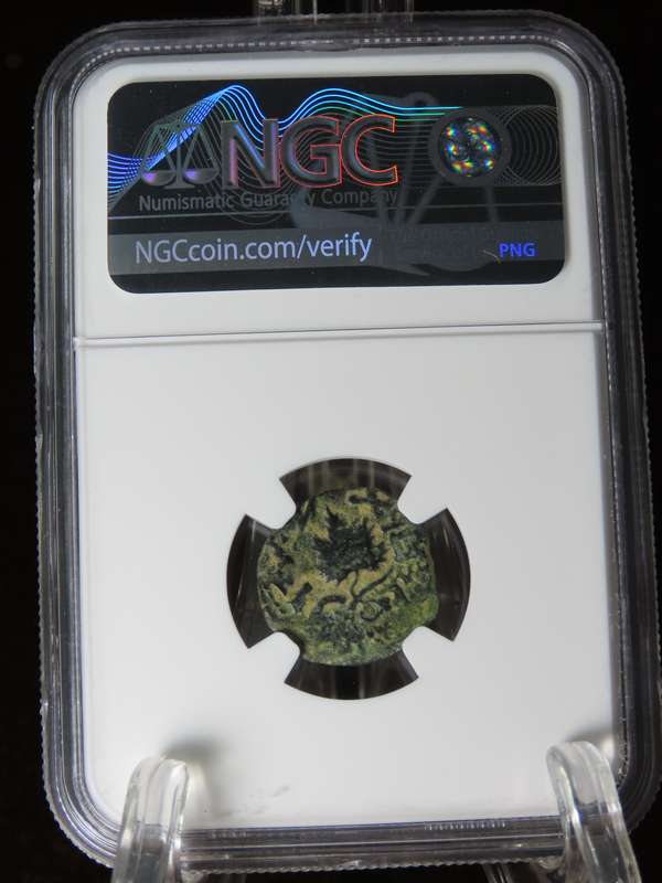 Ancient Judaea Prutah Coin, 66 to 70 AD NGC F, 1st Jewish Revolt