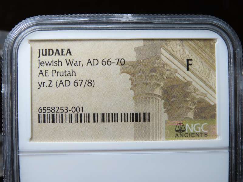 Ancient Judaea Prutah Coin, 66 to 70 AD NGC F, 1st Jewish Revolt