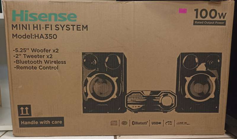 Hisense HA350 Mini HiFi System- 2.0 Channel Stereo Speakers, Total Power Output 100W RMS(2x50w) ,CD