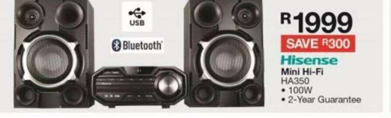 Hisense HA350 Mini HiFi System- 2.0 Channel Stereo Speakers, Total Power Output 100W RMS(2x50w) ,CD