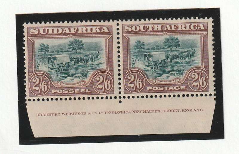 UNION OF SOUTH AFRICA  1927 BRADBURY WILKINSON LONDON PRINTING 2/6 INSCRIPTION PAIR