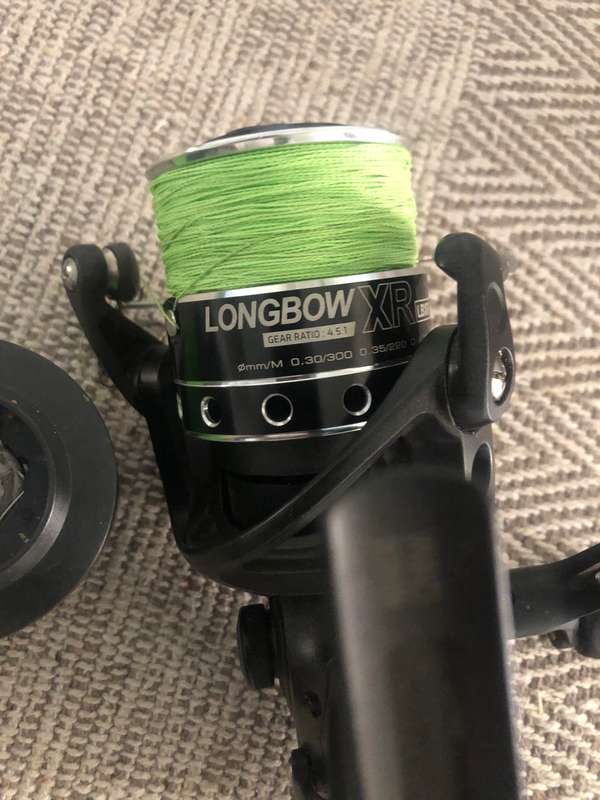 Okuma longbow reel +10 ft carbon Ibird rod +350m braid+ Sleeve +Spare reel spool