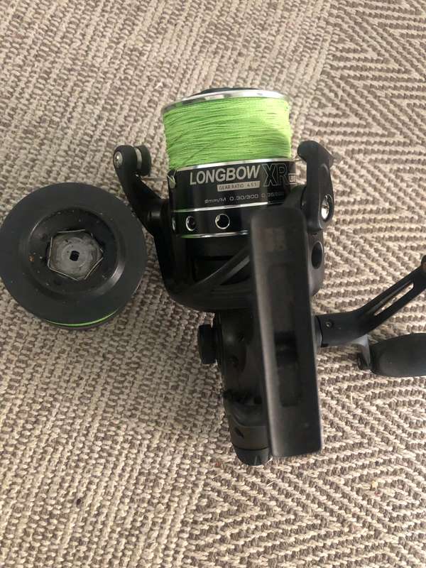 Okuma longbow reel +10 ft carbon Ibird rod +350m braid+ Sleeve +Spare reel spool