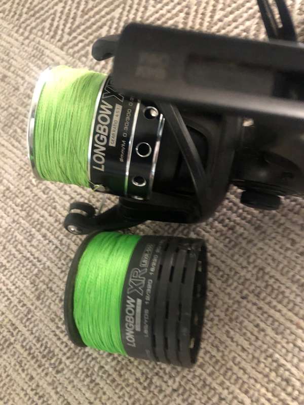Okuma longbow reel +10 ft carbon Ibird rod +350m braid+ Sleeve +Spare reel spool