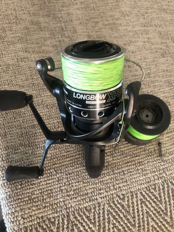 Okuma longbow reel +10 ft carbon Ibird rod +350m braid+ Sleeve +Spare reel spool