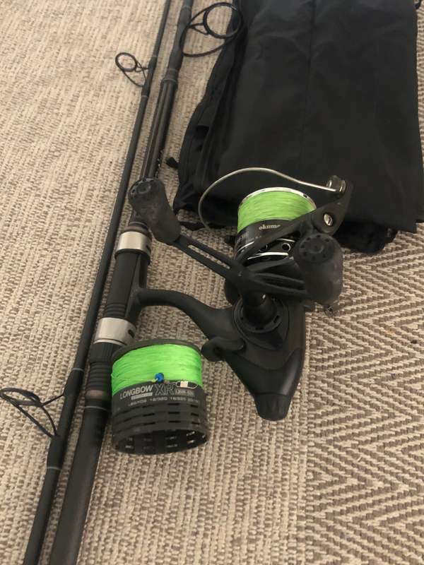 Okuma longbow reel +10 ft carbon Ibird rod +350m braid+ Sleeve +Spare reel spool
