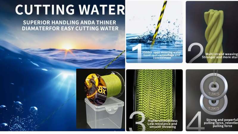 8 stand fishing braid 300m 0,20mm 20lb quick sinking yellow spotted