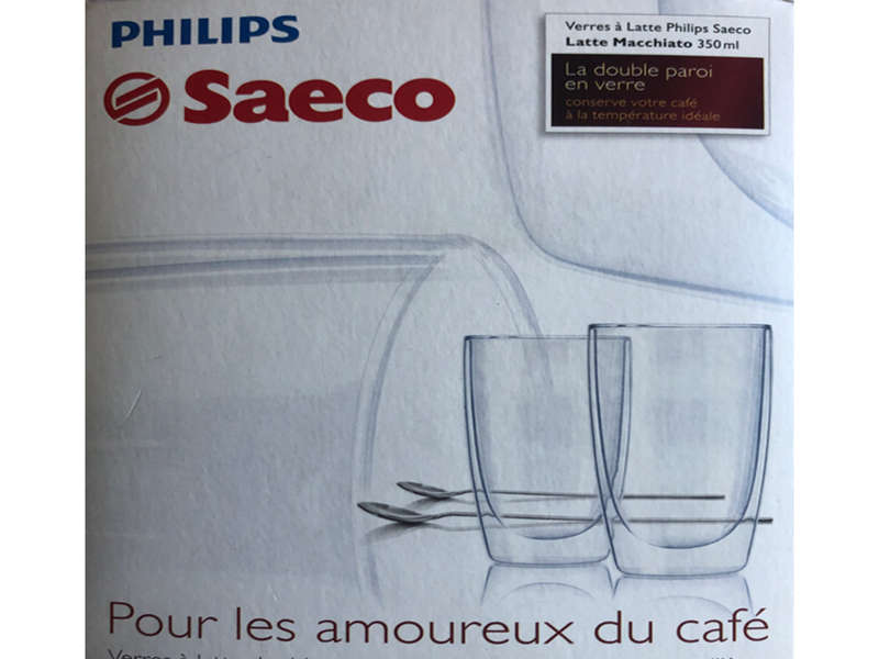 Saeco Gift pack, two Macchiato Glass mugs + 2 stainless-steel spoons