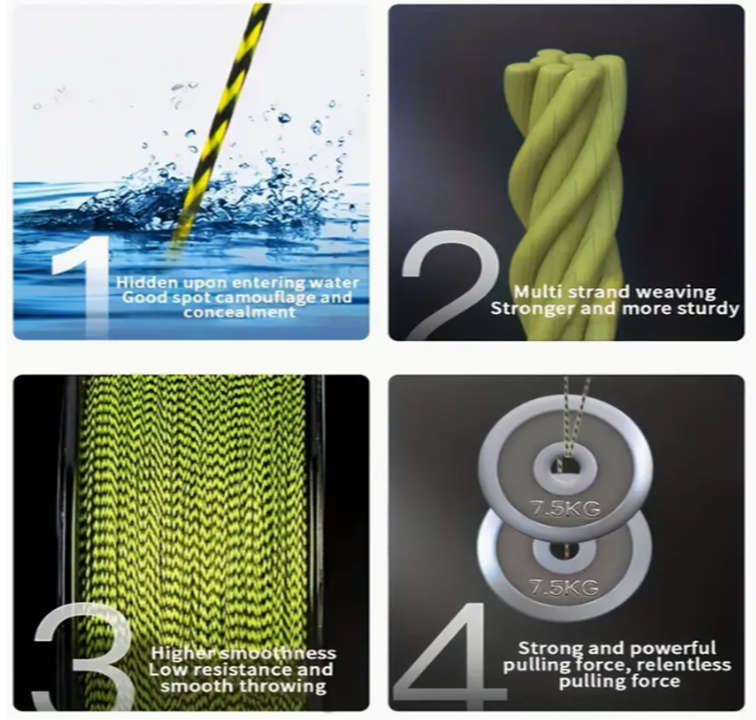 8 stand fishing braid 300m 0,20mm 20lb quick sinking yellow spotted