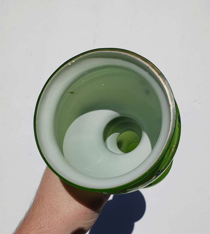 Vintage Lime Green Glass Vase with Gold Paint Detailing