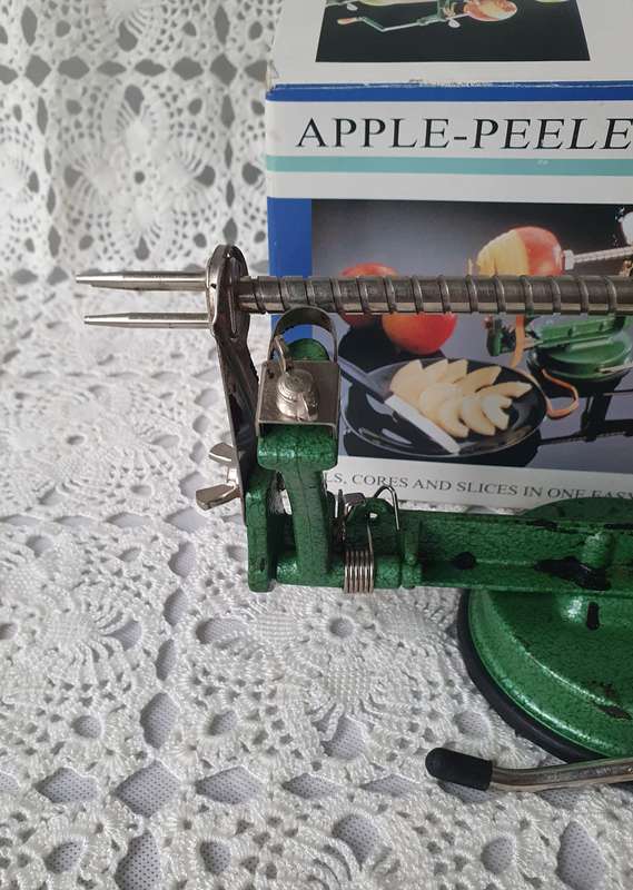 Vintage Kitchenware Bundle, 2 Apple Corers, Milk Glass Jug, Enamel Cup, Silverplated Gemstone Teaspo