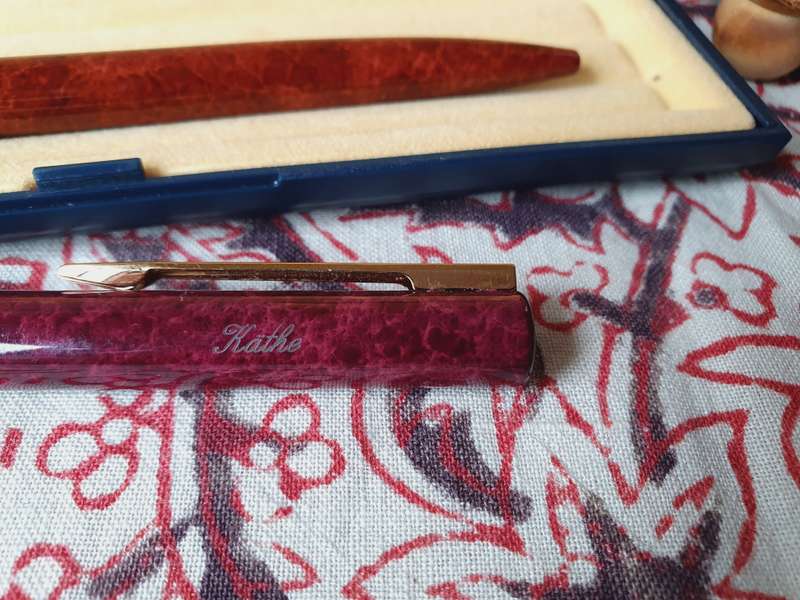 Vintage Waterman Maroon & Amber Marble Gold Pens in Box (Personalized) Paris Made