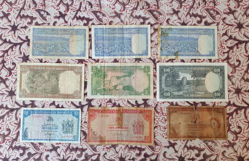 Vintage Rhodesian Money Bank Notes 9x