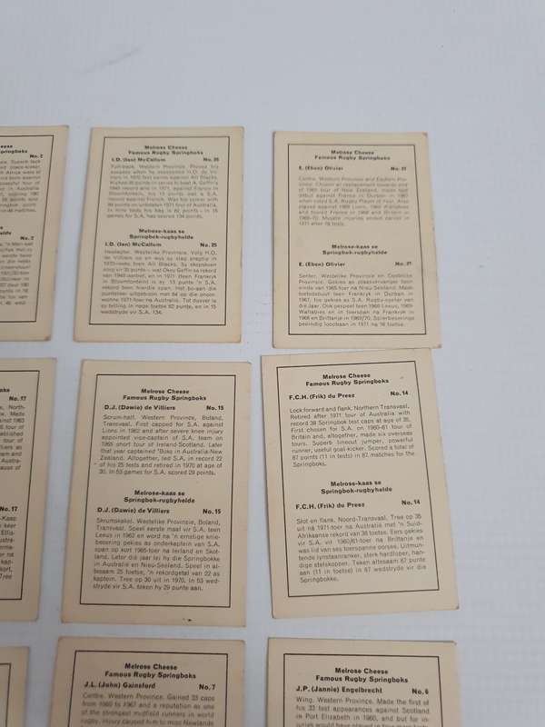 Vintage Melrose Cheese Famous Rugby Player Springbok Cards 13x