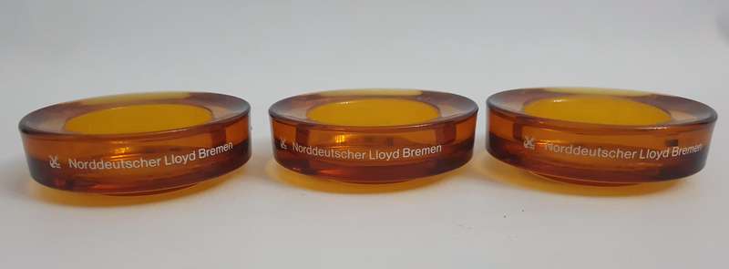 Vintage Amber Glass NORDDEUTSCHER LLOYD BREMEN Nesting Ash Trays
