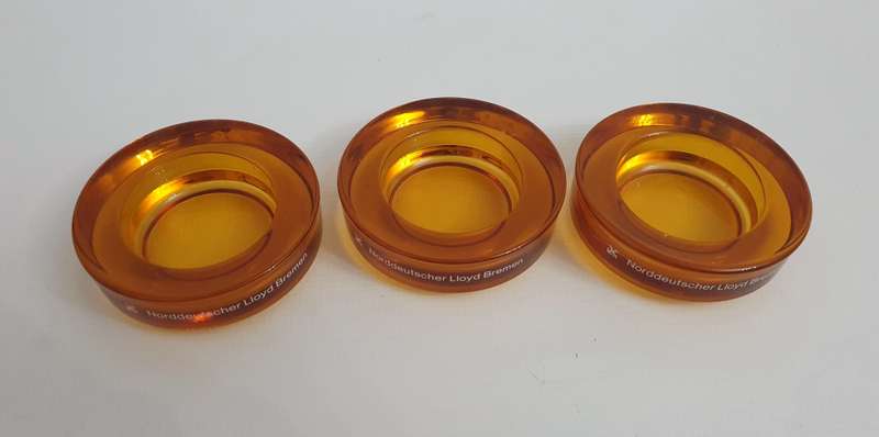 Vintage Amber Glass NORDDEUTSCHER LLOYD BREMEN Nesting Ash Trays