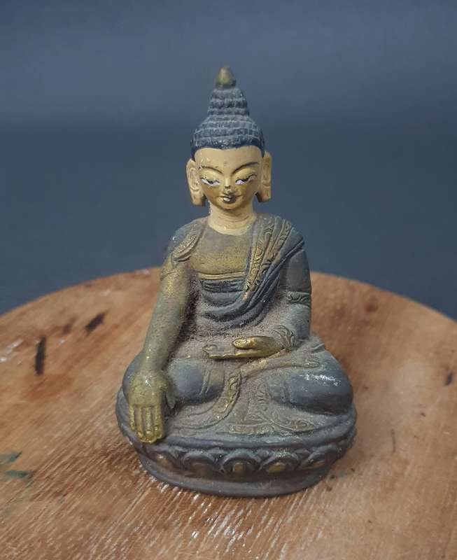Vintage Small Solid Brass Buddha with Copper Base
