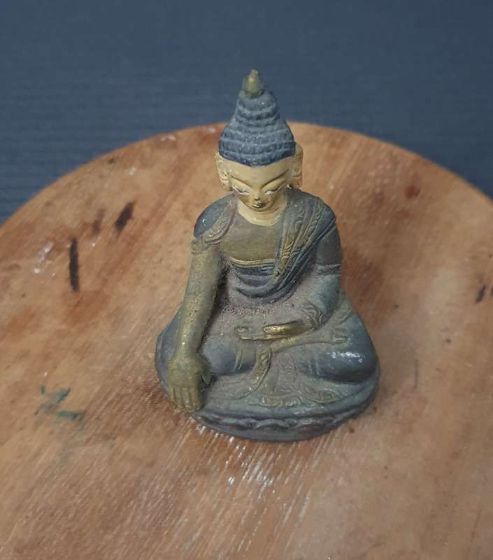 Vintage Small Solid Brass Buddha with Copper Base