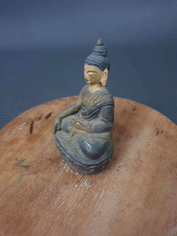Vintage Small Solid Brass Buddha with Copper Base