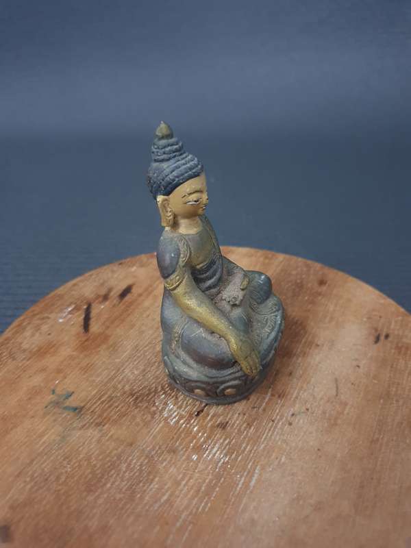 Vintage Small Solid Brass Buddha with Copper Base